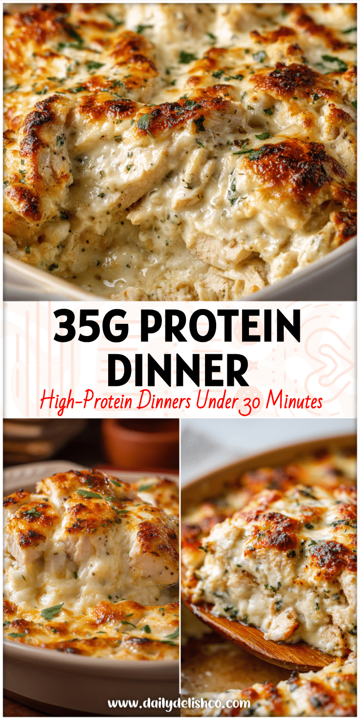 Creamy baked chicken alfredo casserole served for an Easy Lower Carb Dinner and Keto Friendly Dinners Chicken.